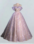 Off the shoulder long sparkle lace ball gown prom dress