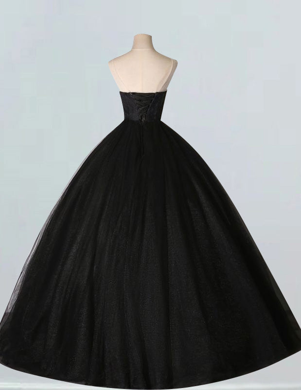 Black scoop lace applique tulle ball gown princess formal party dress bridal dress