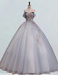 Women's Blue Lace Applique Off-Shoulder Prom Ball Gown | Elegant Evening Dress