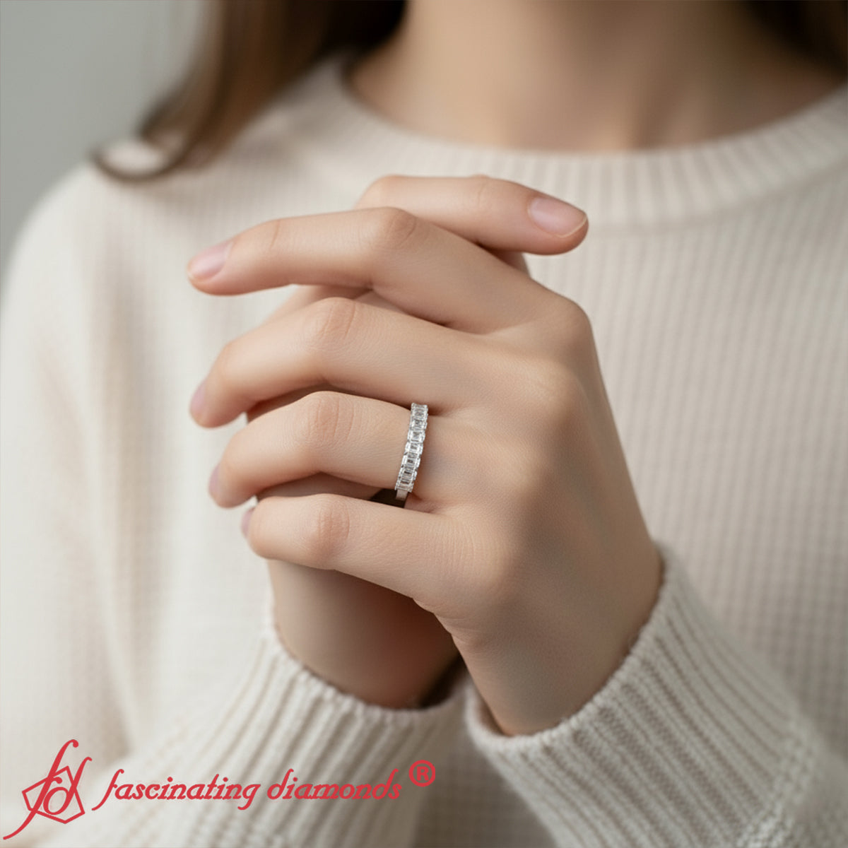 9 Stone Emerald Cut Wedding Ring