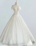 Women's Ivory Sequin Off-Shoulder Bridal & Prom Gown with Pearl Accents
