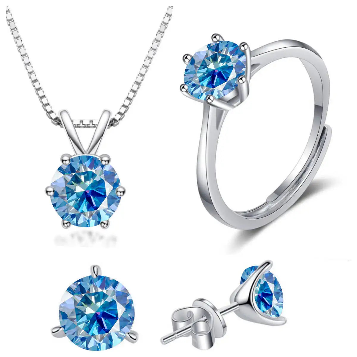925 Sterling Silver 1ctx4 D Moissanite Necklace Earrings Set Bridal Jewelry