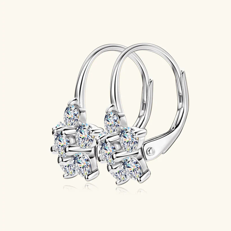 925 Sterling Silver Moissanite Flower Hoop Earrings D0.60CT Bridal Gift