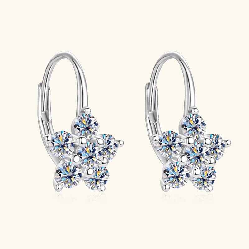 925 Sterling Silver Moissanite Flower Hoop Earrings D0.60CT Bridal Gift