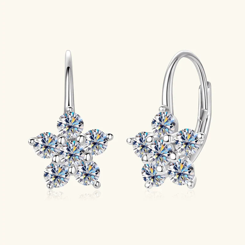 925 Sterling Silver Moissanite Flower Hoop Earrings D0.60CT Bridal Gift