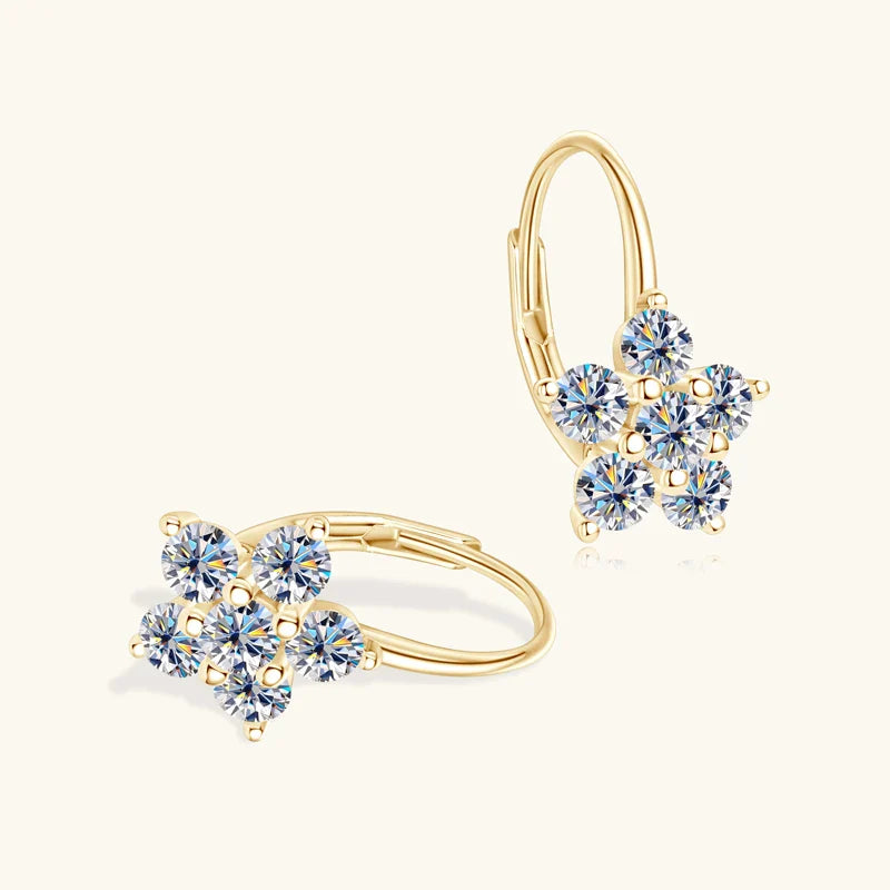 925 Sterling Silver Moissanite Flower Hoop Earrings D0.60CT Bridal Gift