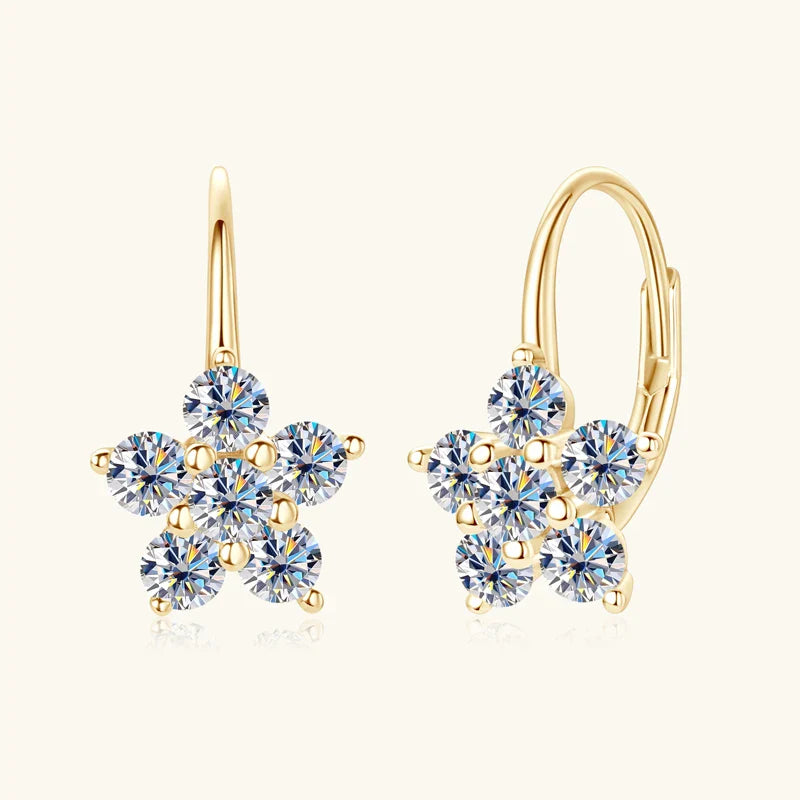 925 Sterling Silver Moissanite Flower Hoop Earrings D0.60CT Bridal Gift