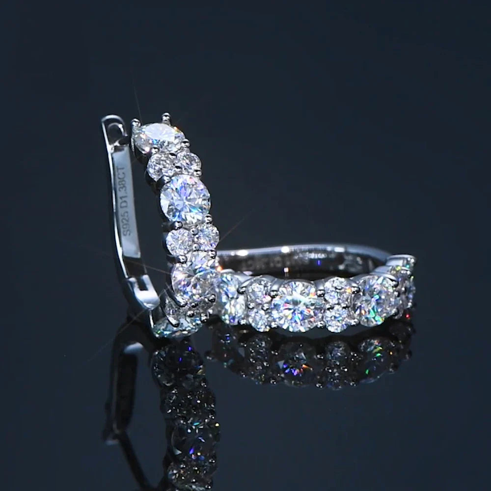 925 Sterling Silver Moissanite Hoop Earrings D Color 2.76CTW Sparkling Wedding