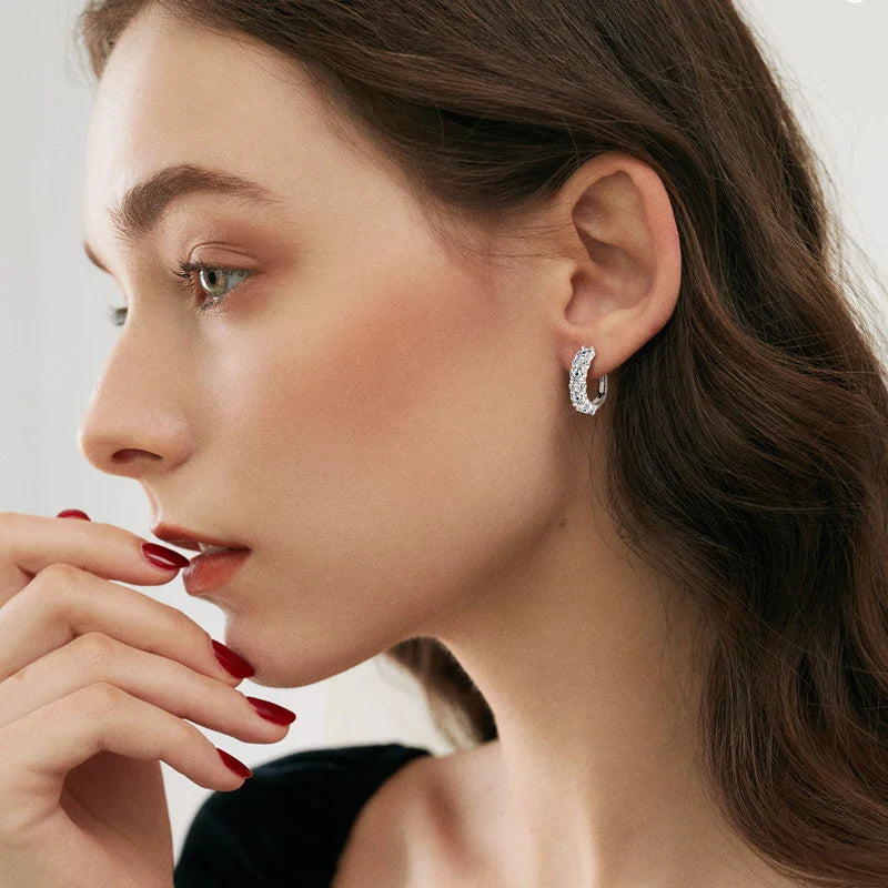 925 Sterling Silver Moissanite Hoop Earrings D Color 2.76CTW Sparkling Wedding