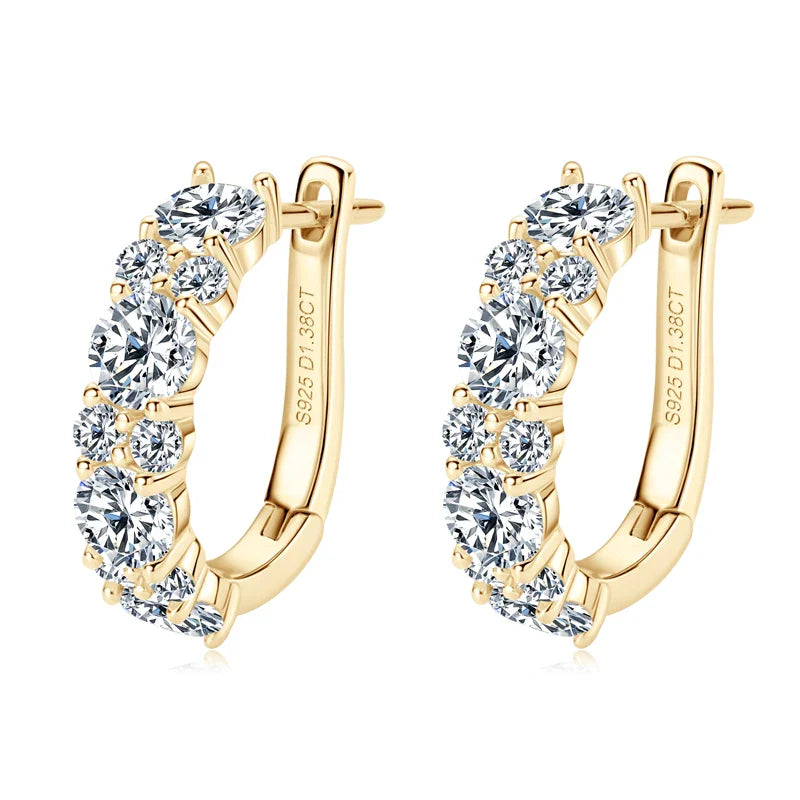 925 Sterling Silver Moissanite Hoop Earrings D Color 2.76CTW Sparkling Wedding