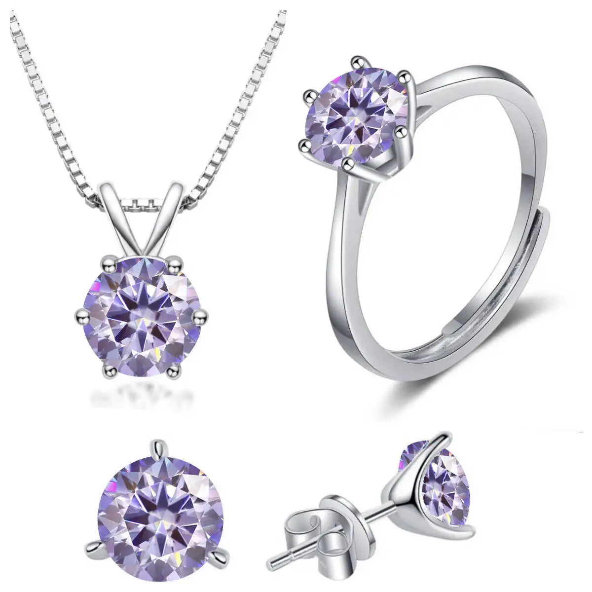 925 Sterling Silver 1ctx4 D Moissanite Necklace Earrings Set Bridal Jewelry