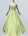 Women's Elegant Green Pleated Evening Gown | Spaghetti Strap Prom Dress