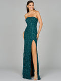 Beaded Strapless Dress with Slit