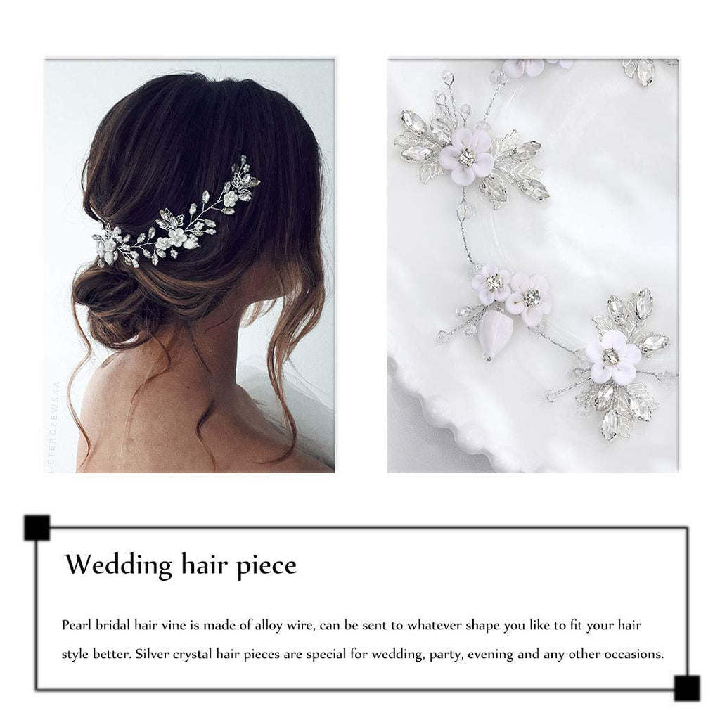 Bride Silver Wedding Hair Vine Flower Bridal Hair Piece Leaf Party Hair Accessories Crystal Hair Jewelry Rhinestone Headpieces for Women and Girls