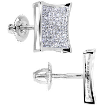Solid 14k White Gold .33 Carat Micro Pav+ﾬ Genuine Diamond Earrings