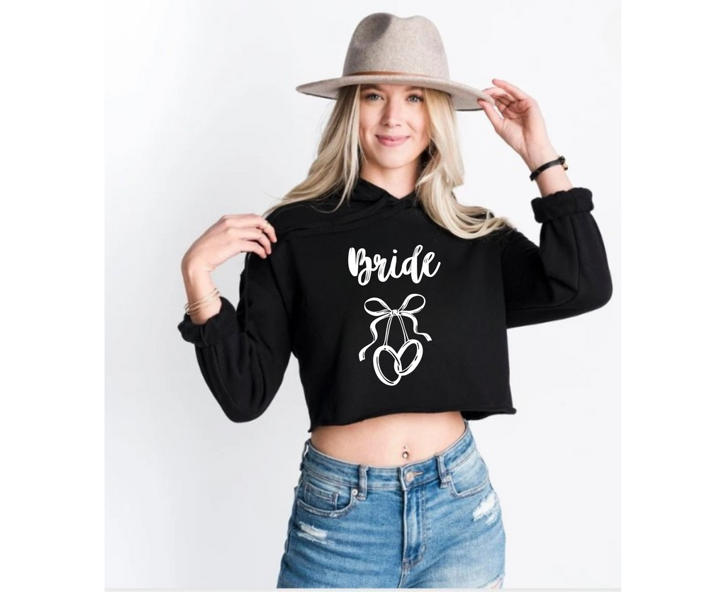 Customizable: Bride Interlocking Rings Cropped Fleece Hoodie