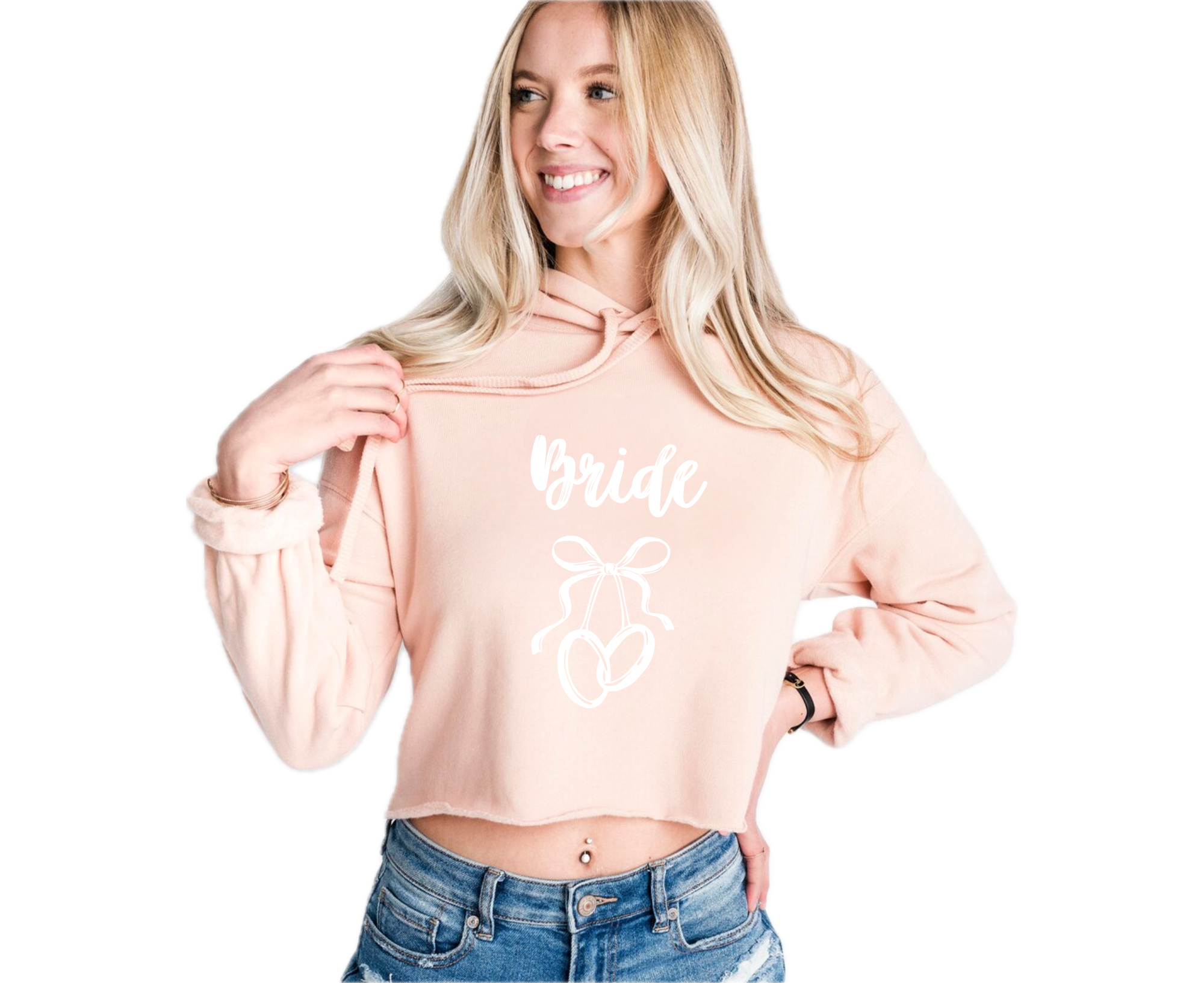 Customizable: Bride Interlocking Rings Cropped Fleece Hoodie