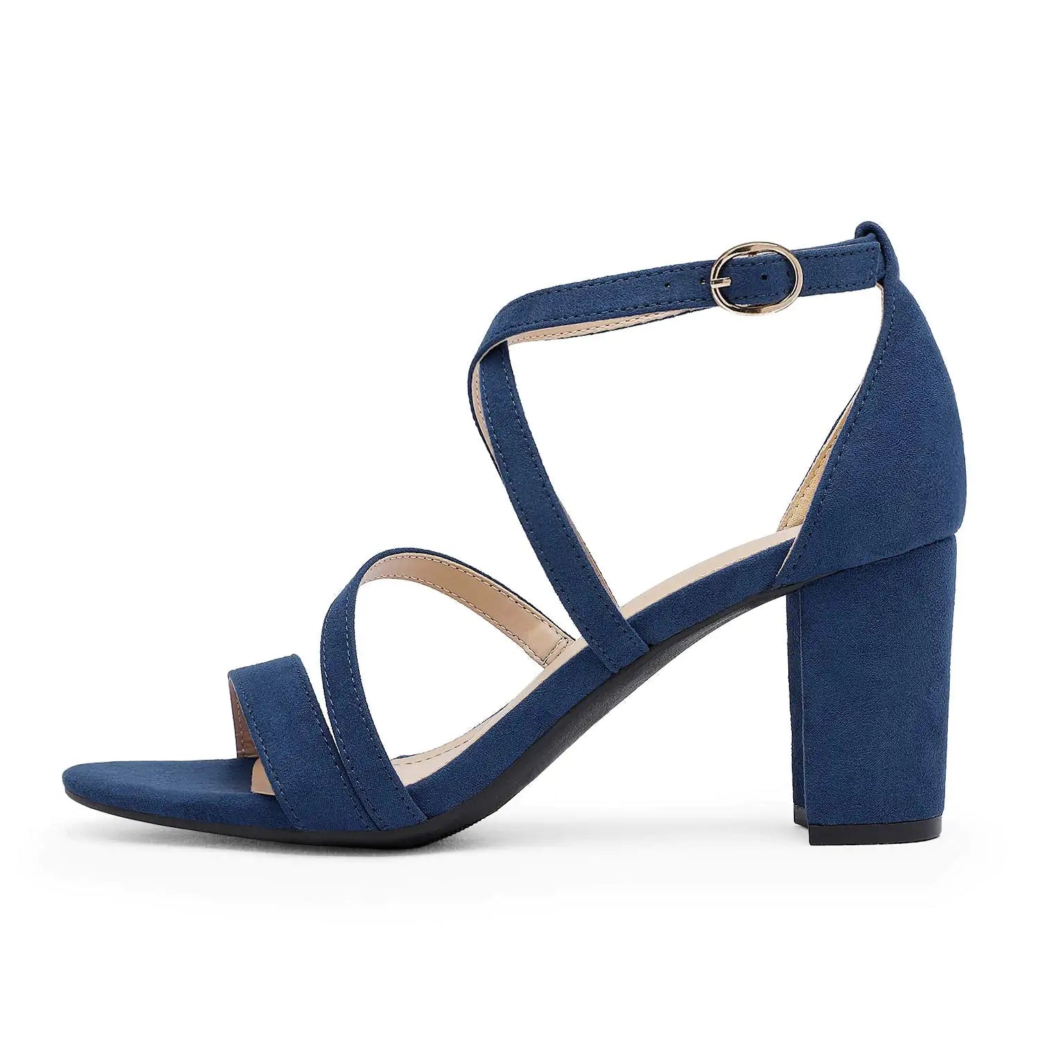 DREAM PAIRS Women’s Ankle Strap Dress Pump Low Chunky Heel Sandals 11 Navy/Suede - # GIAA73210004