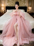 Blush Pink Sheer Bow-Tie Robe Dress – Romantic Elegance