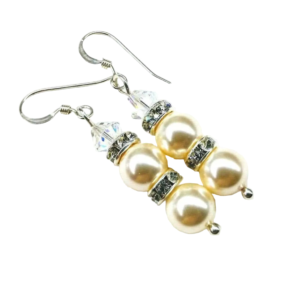 Bridal Sterling Silver Stacked Crystal and Pearl Earrings