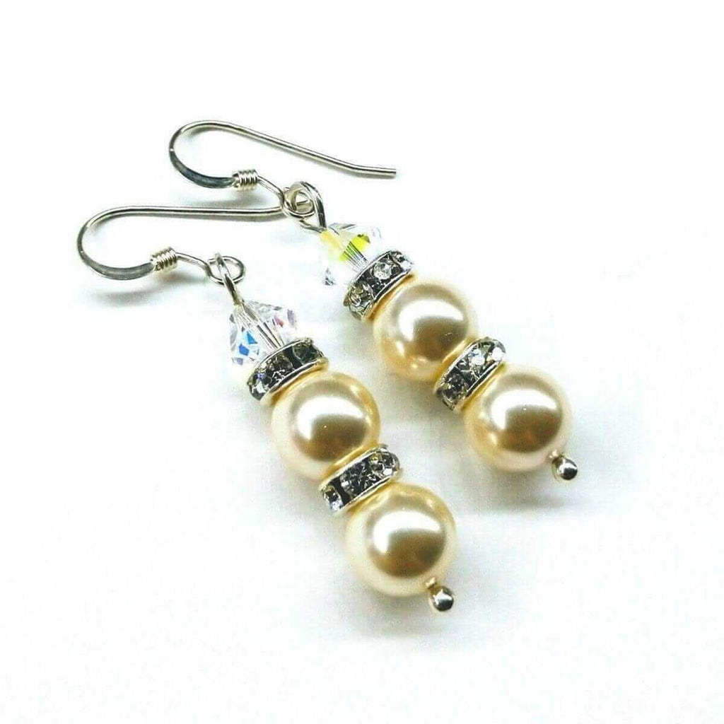 Bridal Sterling Silver Stacked Crystal and Pearl Earrings