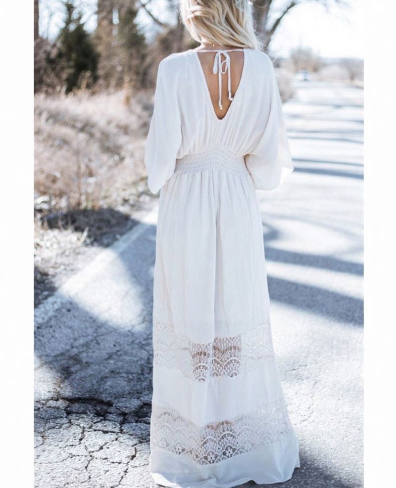 Clothing Long Sleeve Beach Bohemian Dresses Ladies O Neck Floral Maxi Casual Boho Dress With Kimono Sleeve