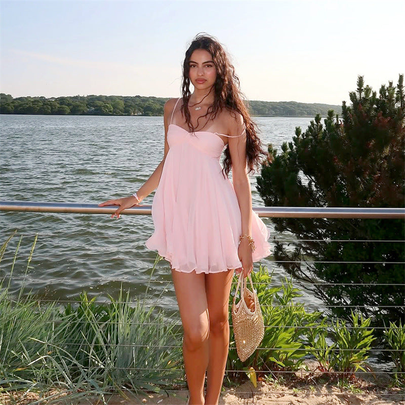 Women Clothing Summer off Neck Sexy Sexy Chiffon Sling Dress