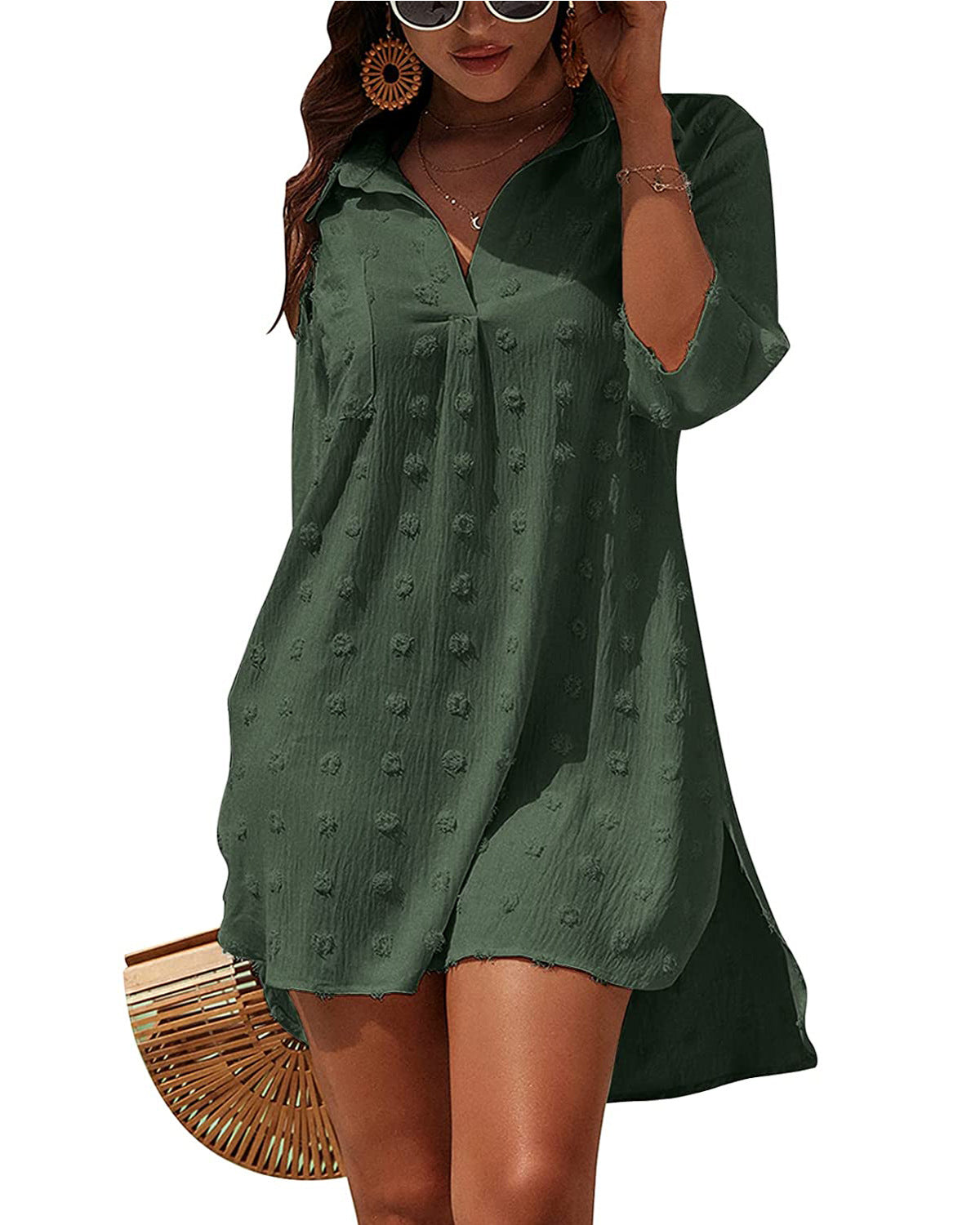 Women Clothing Dress Jacquard Irregular Asymmetric Lace Shirt Slip Dress Blouse