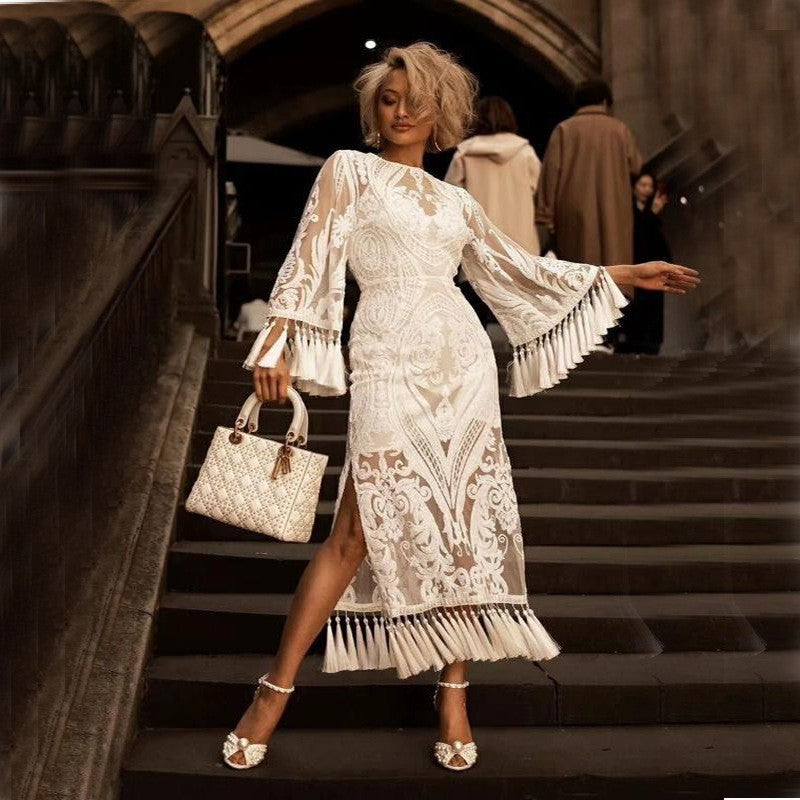 Women Clothing Beaded Dress Lace Embroidery Wedding Party Dress Cocktail