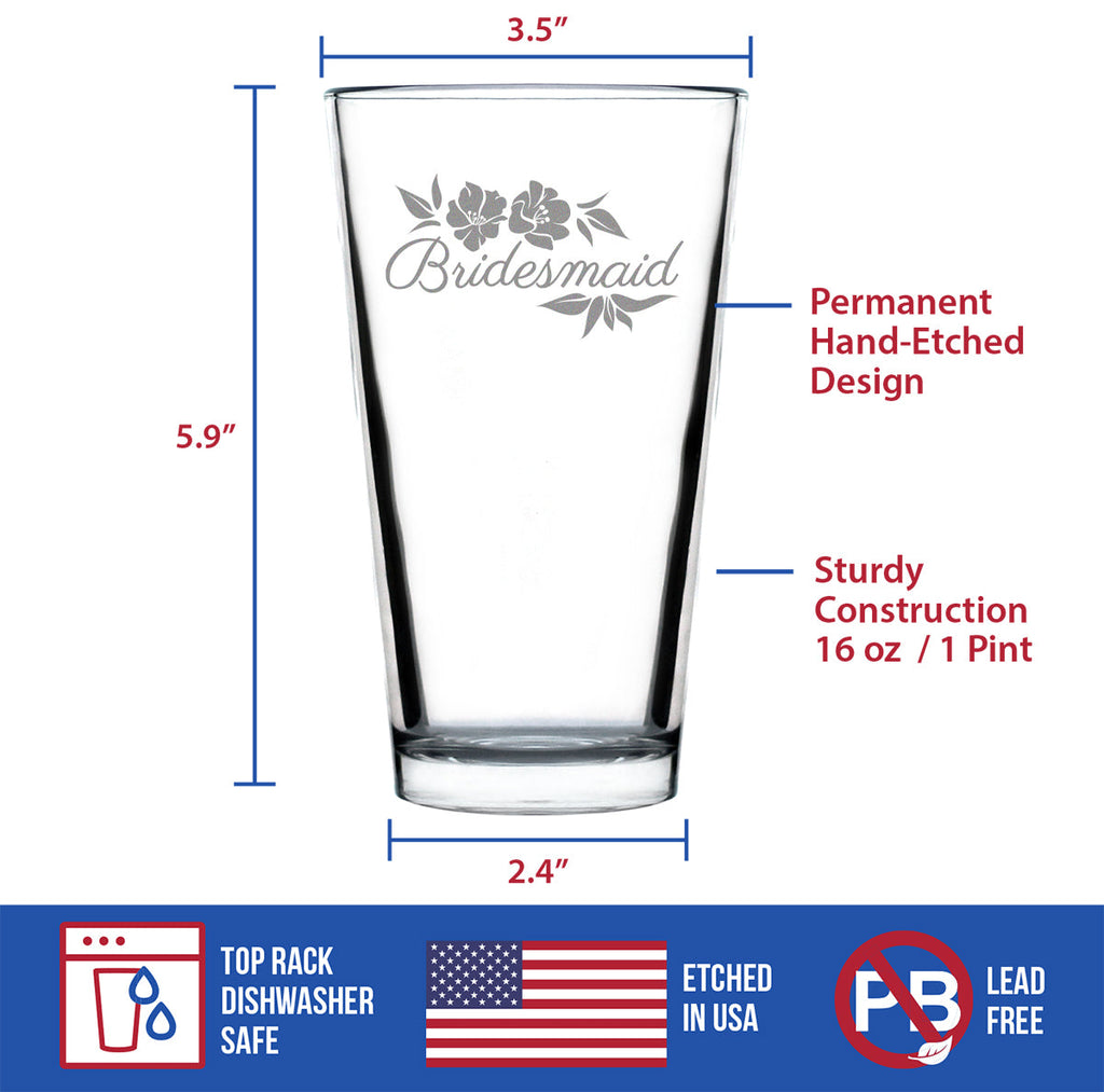 Bridesmaid Pint Glass - Bridesmaids Proposal Gifts - Unique Engraved Wedding Cup Gift