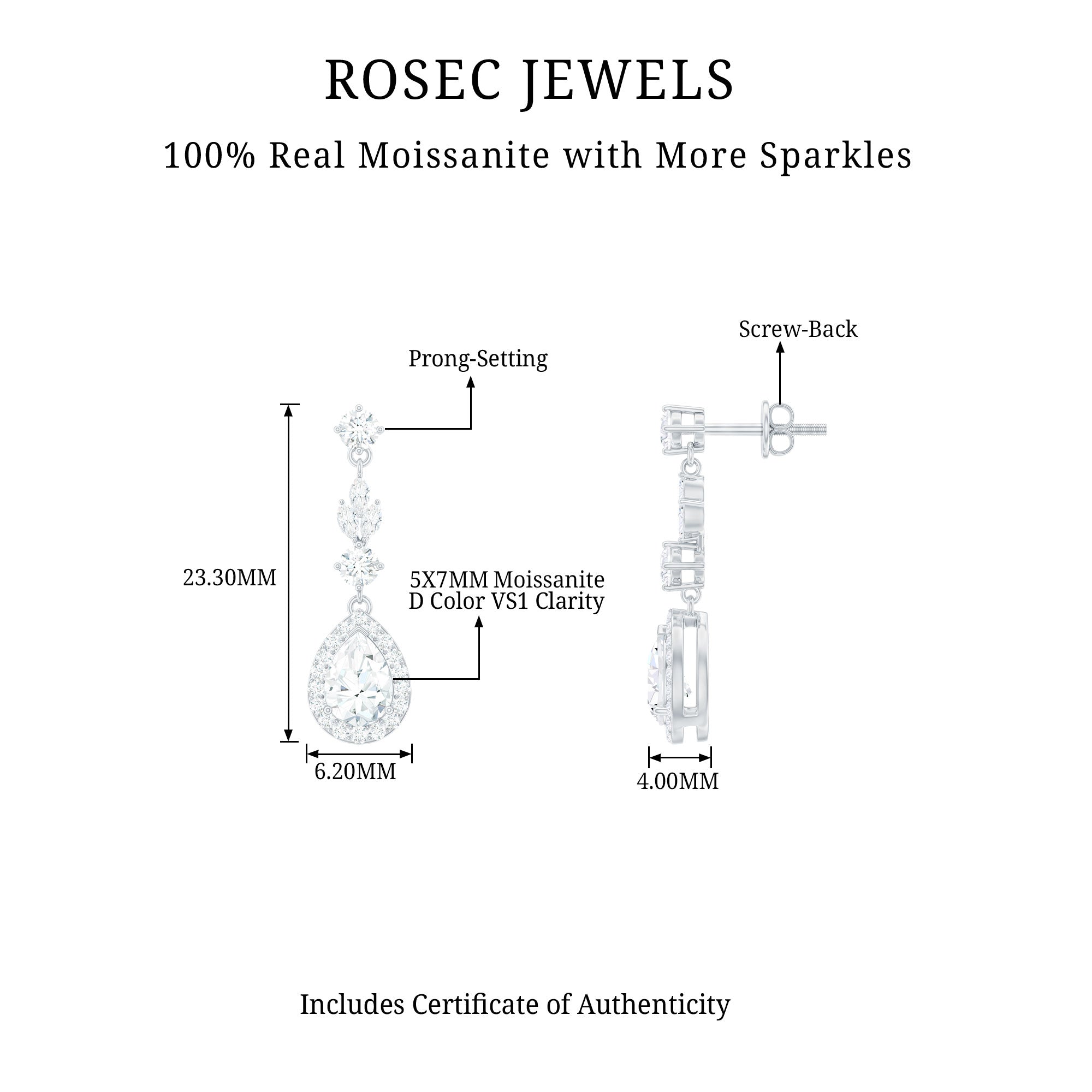 Certified Moissanite Wedding Dangling Earrings