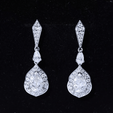 Moissanite Bridal Dangle Earrings in Silver