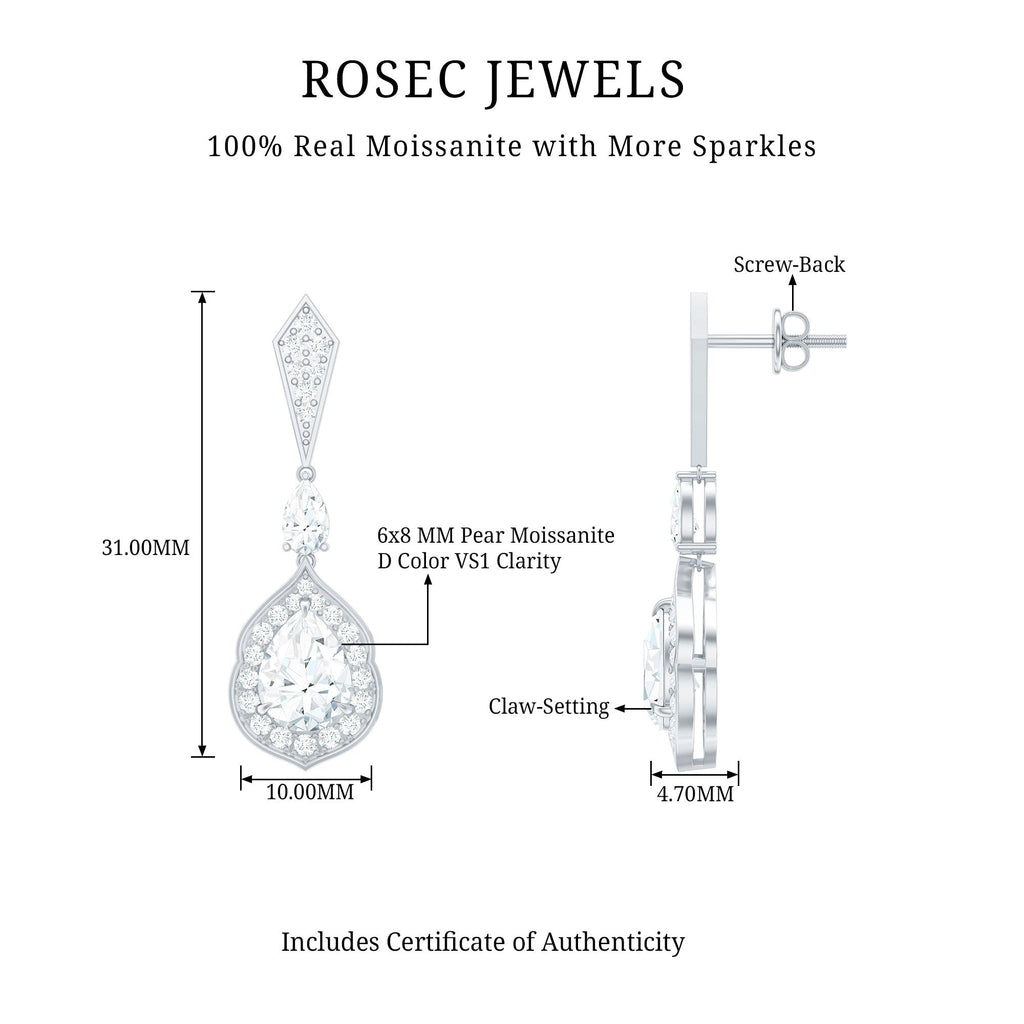 Moissanite Bridal Dangle Earrings in Silver