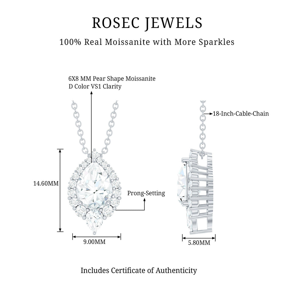 Certified Moissanite Teardrop Pendant Necklace for Wedding