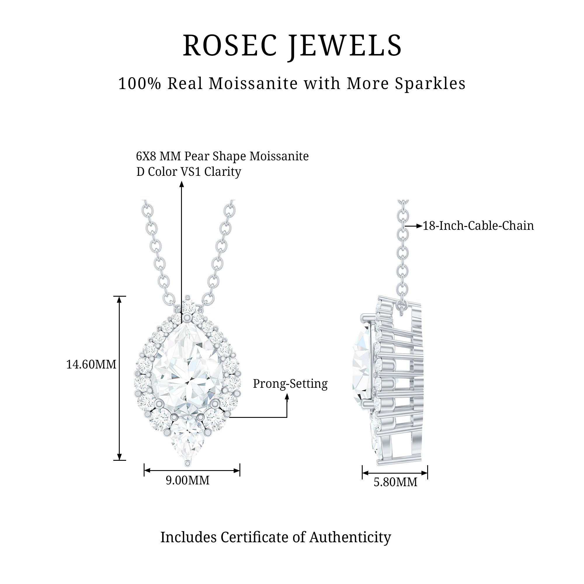 Certified Moissanite Teardrop Pendant Necklace for Wedding