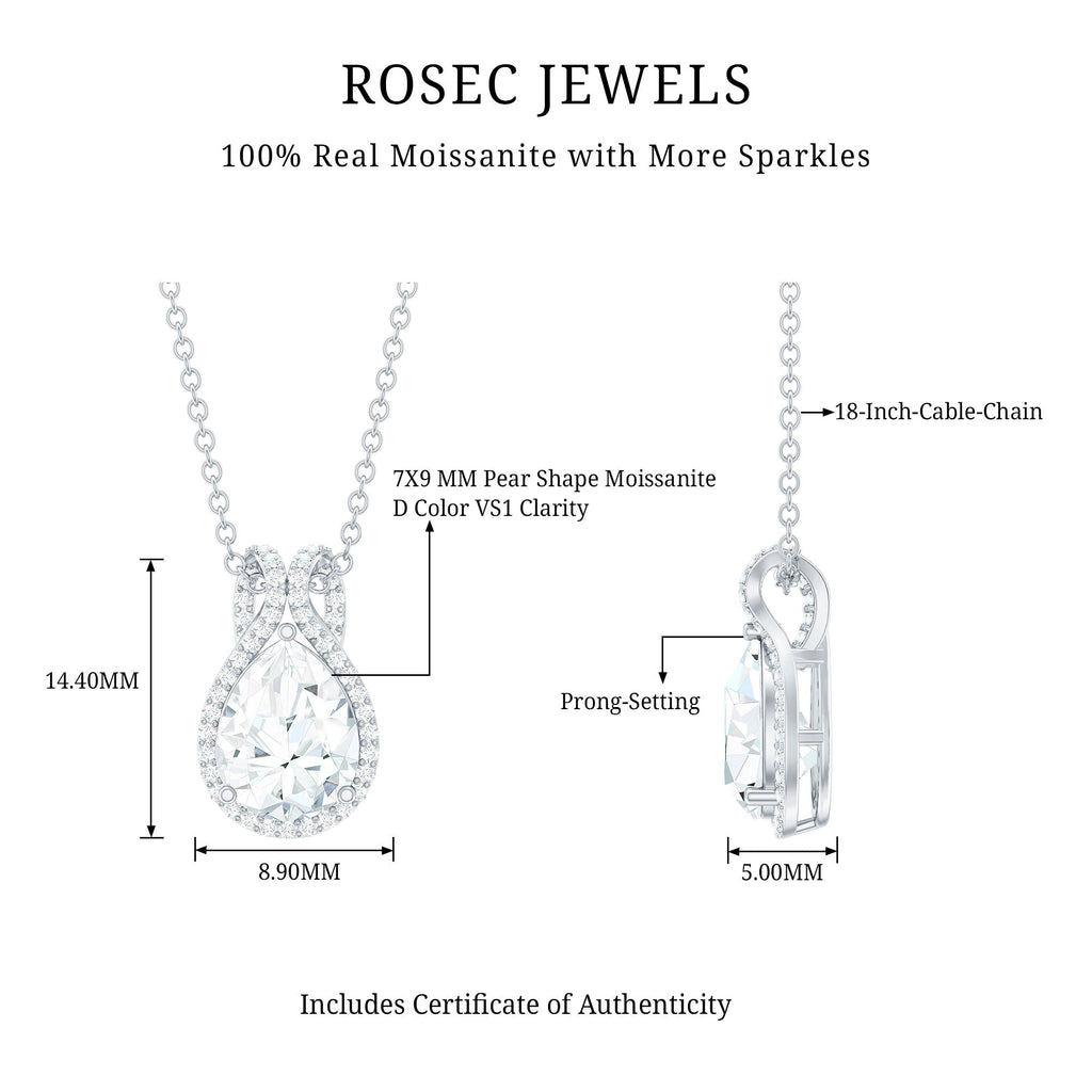 Certified 7X9MM Moissanite Teardrop Wedding Necklace for Women