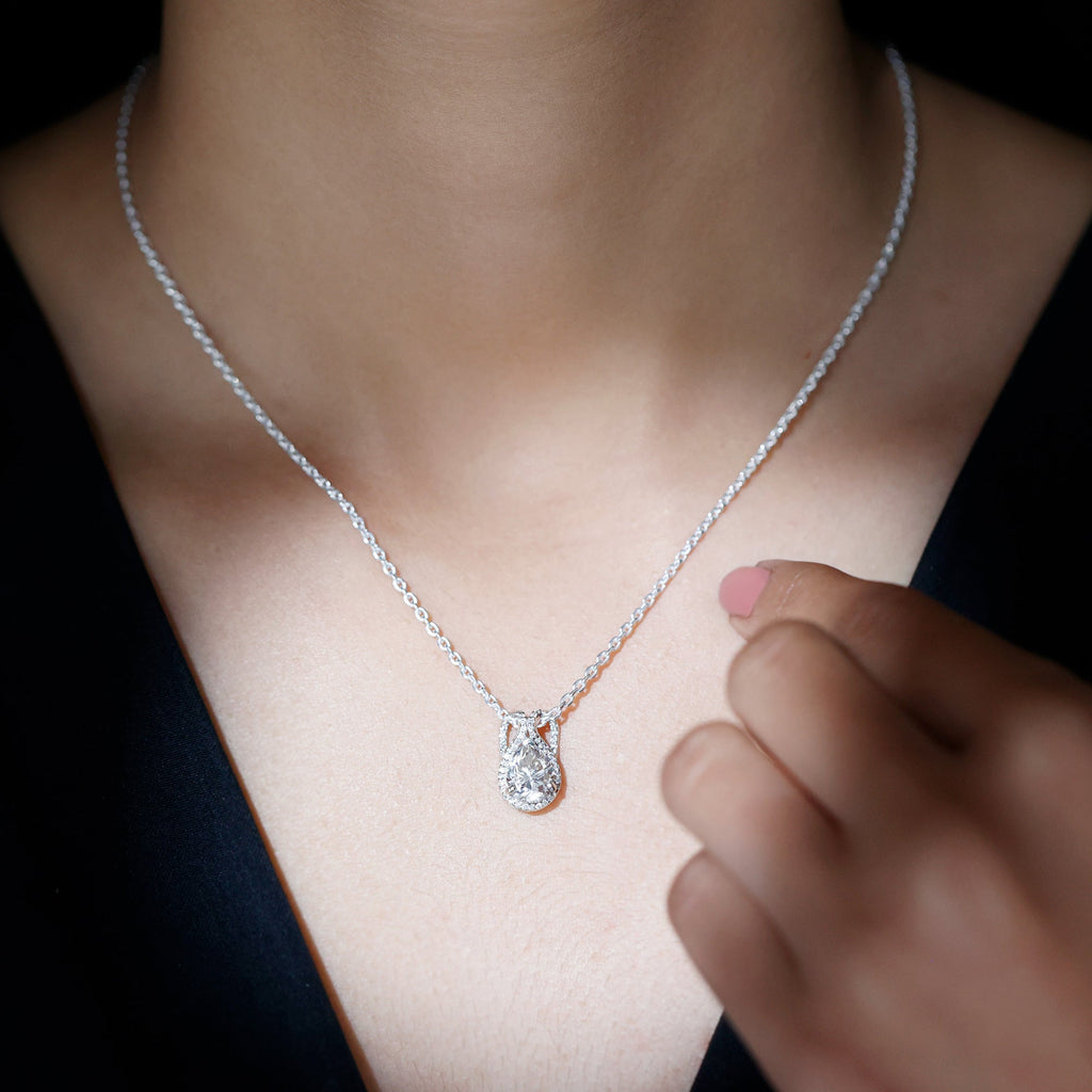 Certified 7X9MM Moissanite Teardrop Wedding Necklace for Women