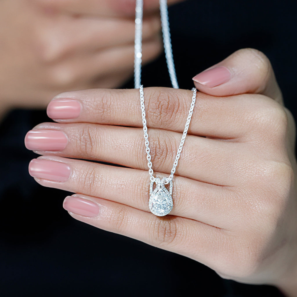 Certified 7X9MM Moissanite Teardrop Wedding Necklace for Women