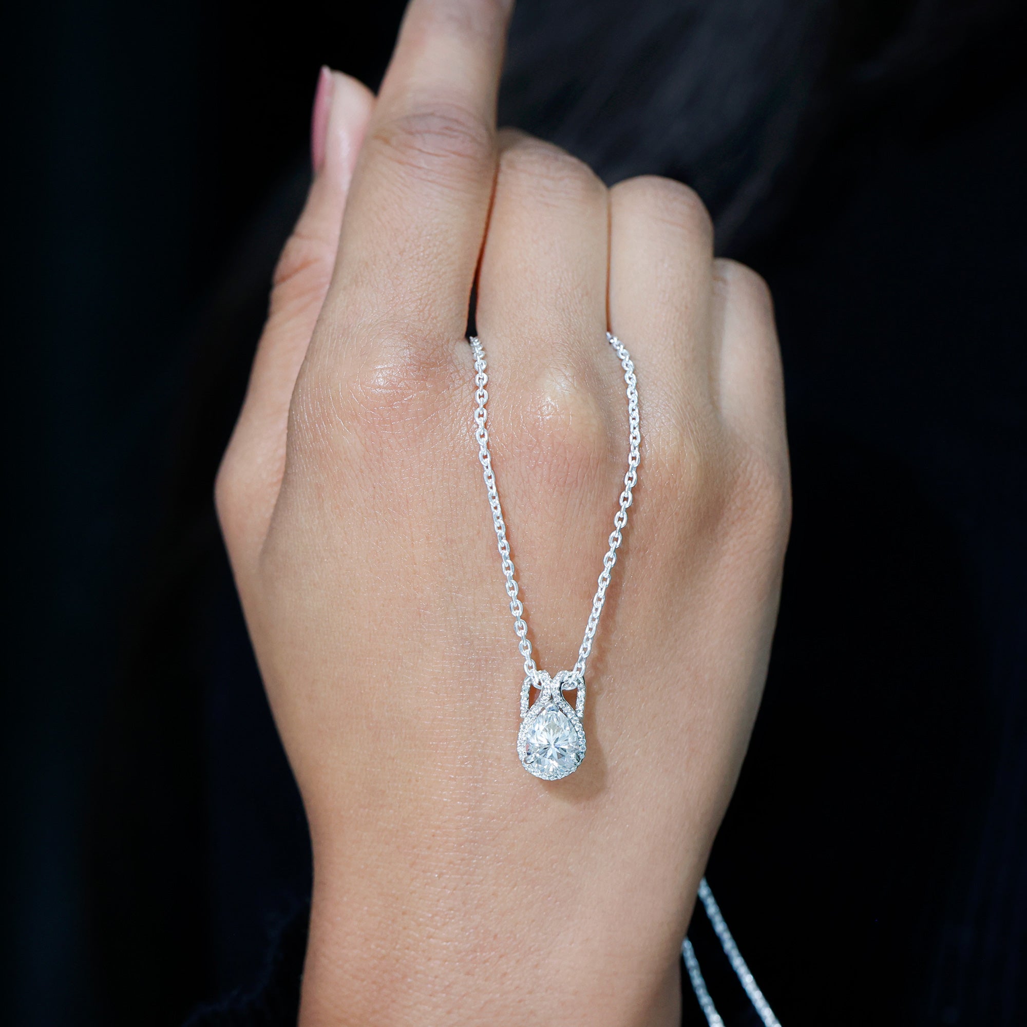 Certified 7X9MM Moissanite Teardrop Wedding Necklace for Women