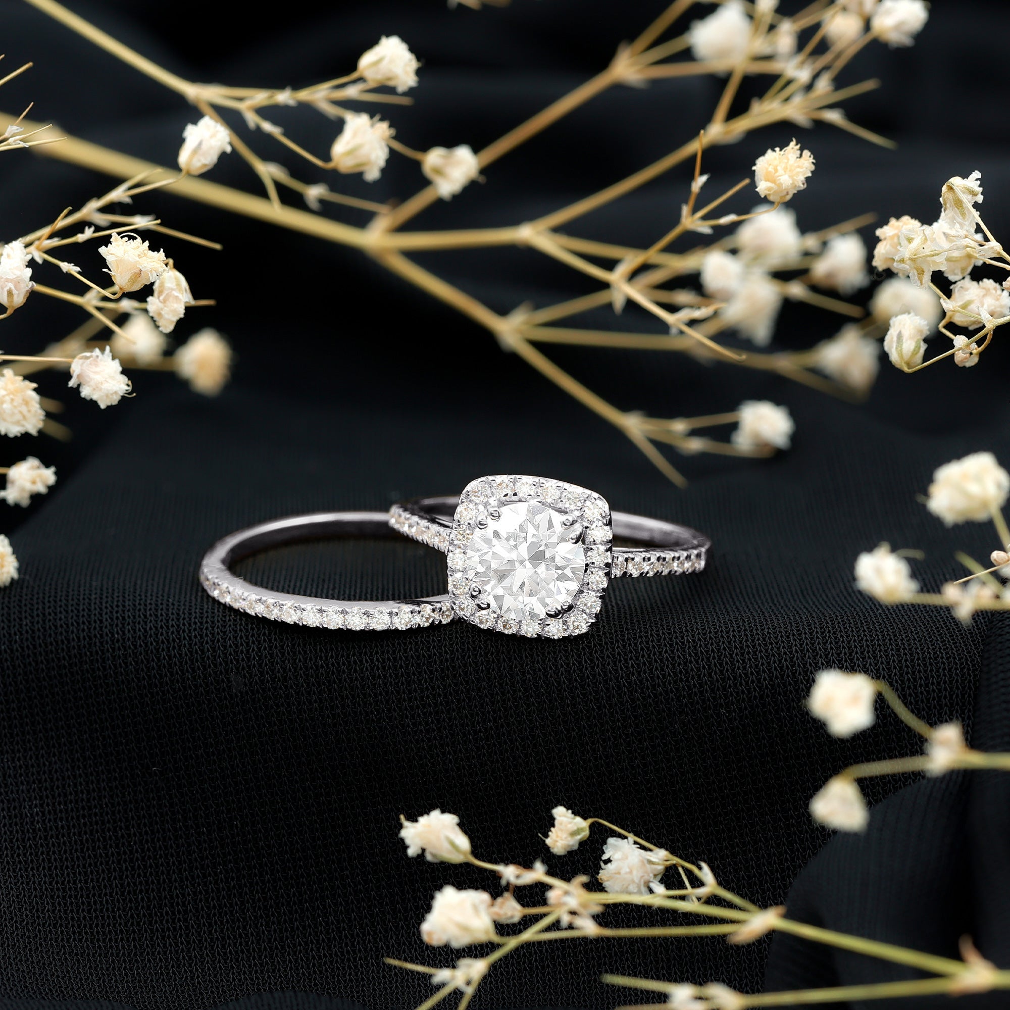 3.25 CT Round Certified Moissanite Wedding Silver Ring Set with Halo