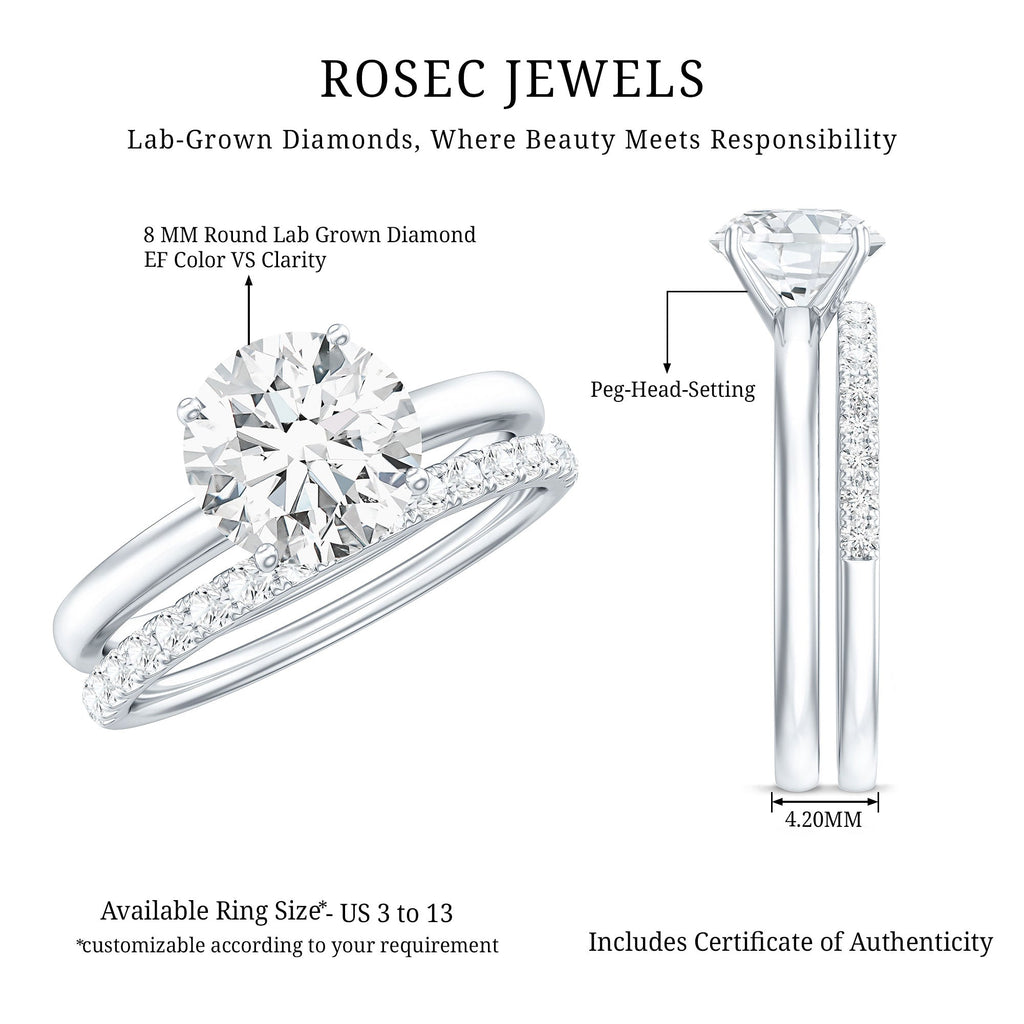 Certified 8 MM Lab Grown Diamond Solitaire Wedding Ring Set