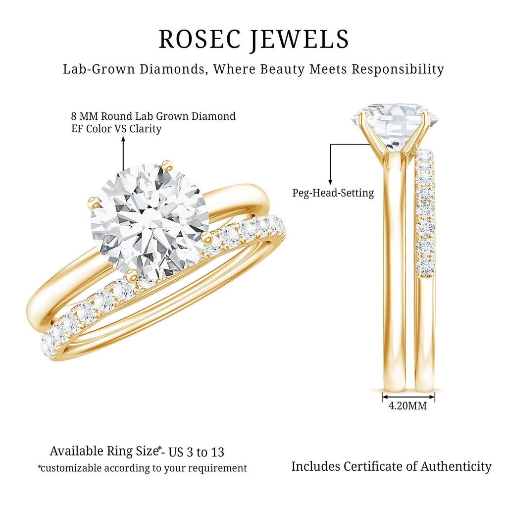 Certified 8 MM Lab Grown Diamond Solitaire Wedding Ring Set