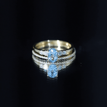 Oval Swiss Blue Topaz Diamond Wedding Ring Set in Silver