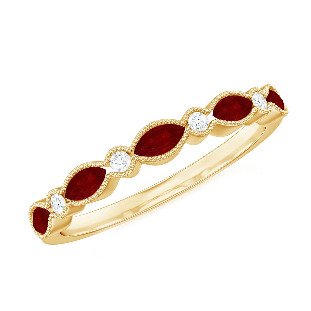 Certified Ruby and Diamond Half Eternity Wedding Band