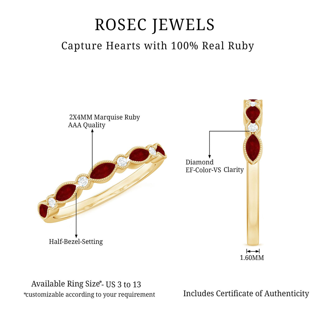 Certified Ruby and Diamond Half Eternity Wedding Band