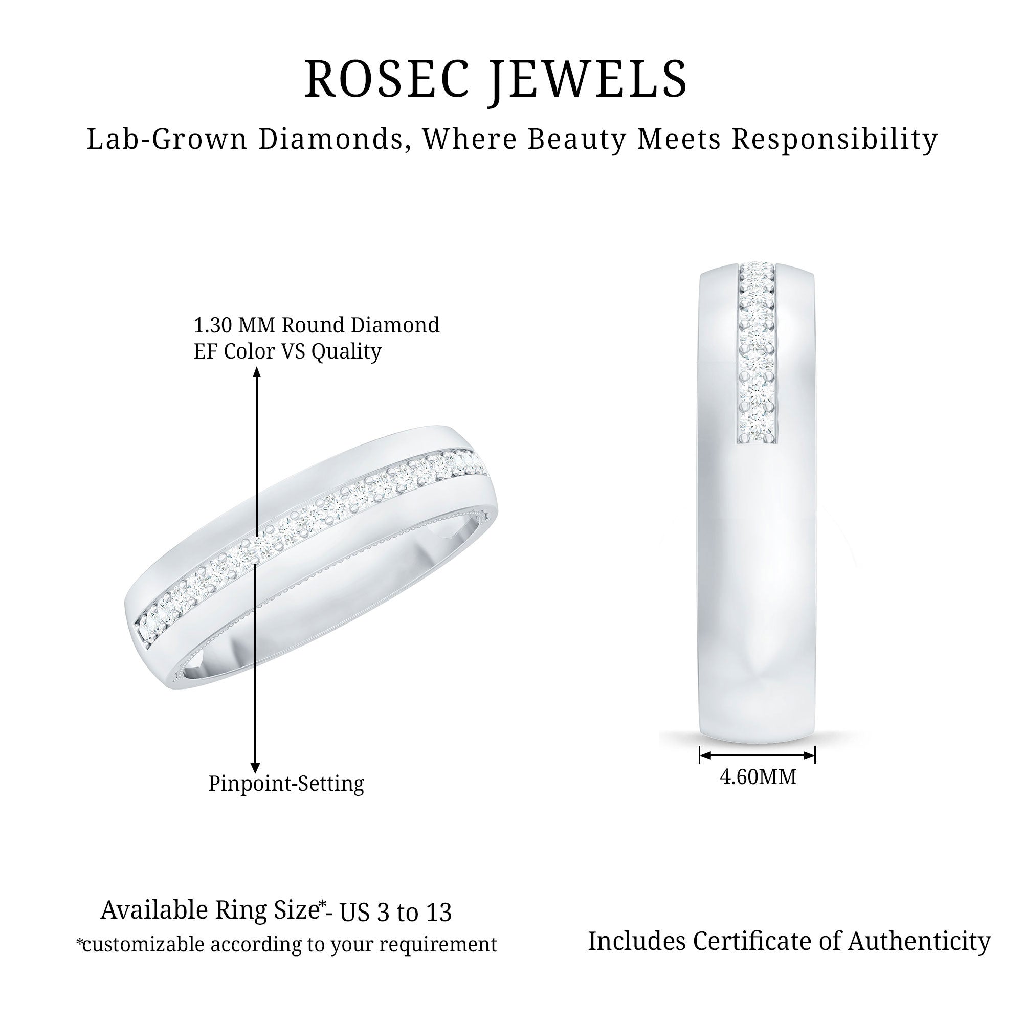 Certified Lab Grown Diamond Mens Wedding Band