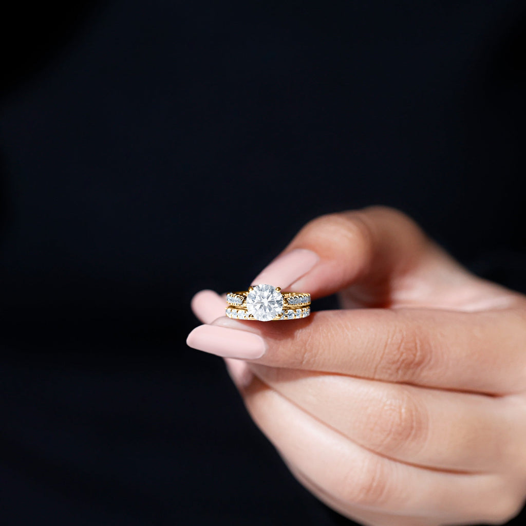 Certified 8 mm Round Lab Grown Diamond Wedding Engagement Ring Set