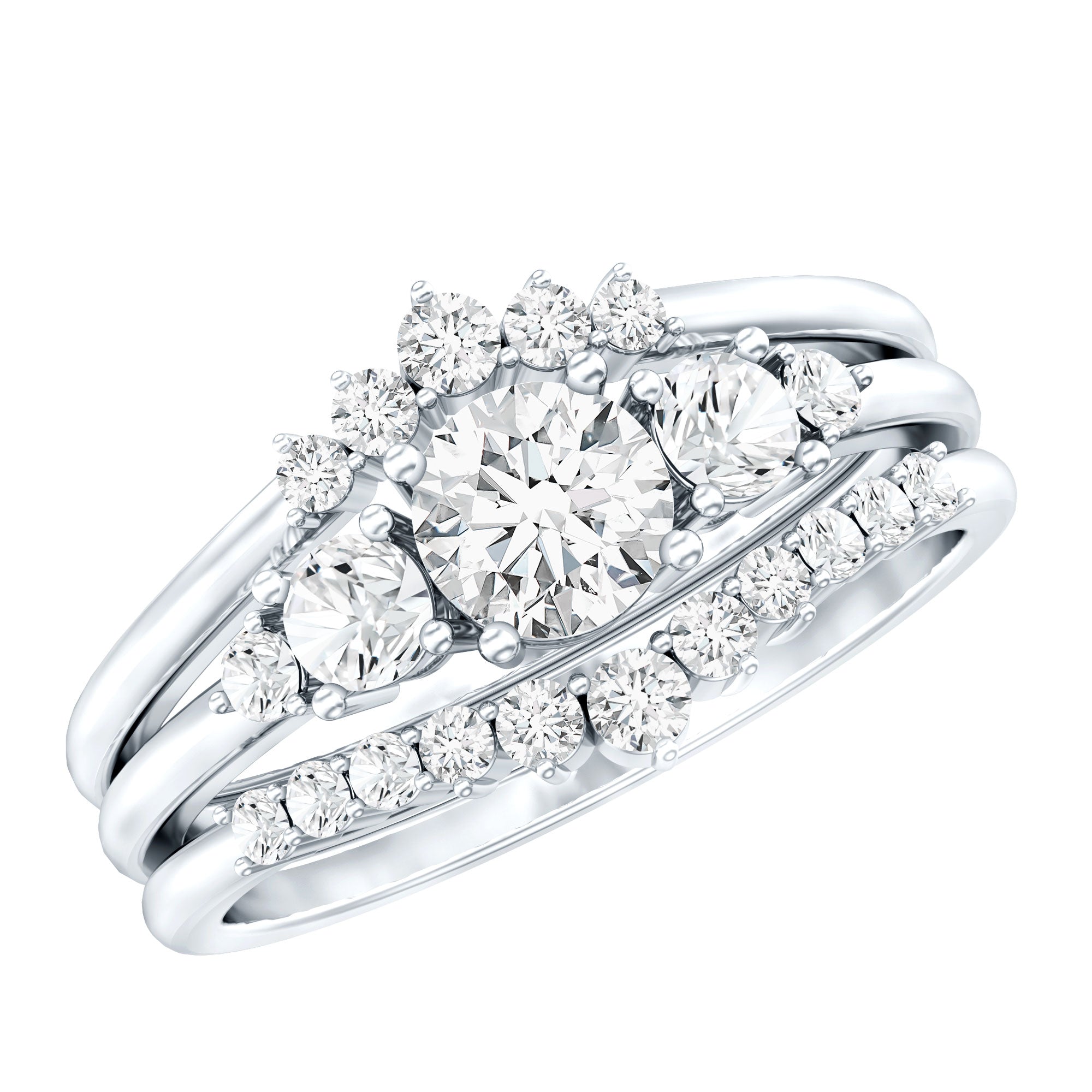 Lab Grown Diamond Trio Wedding Ring Set For Bride