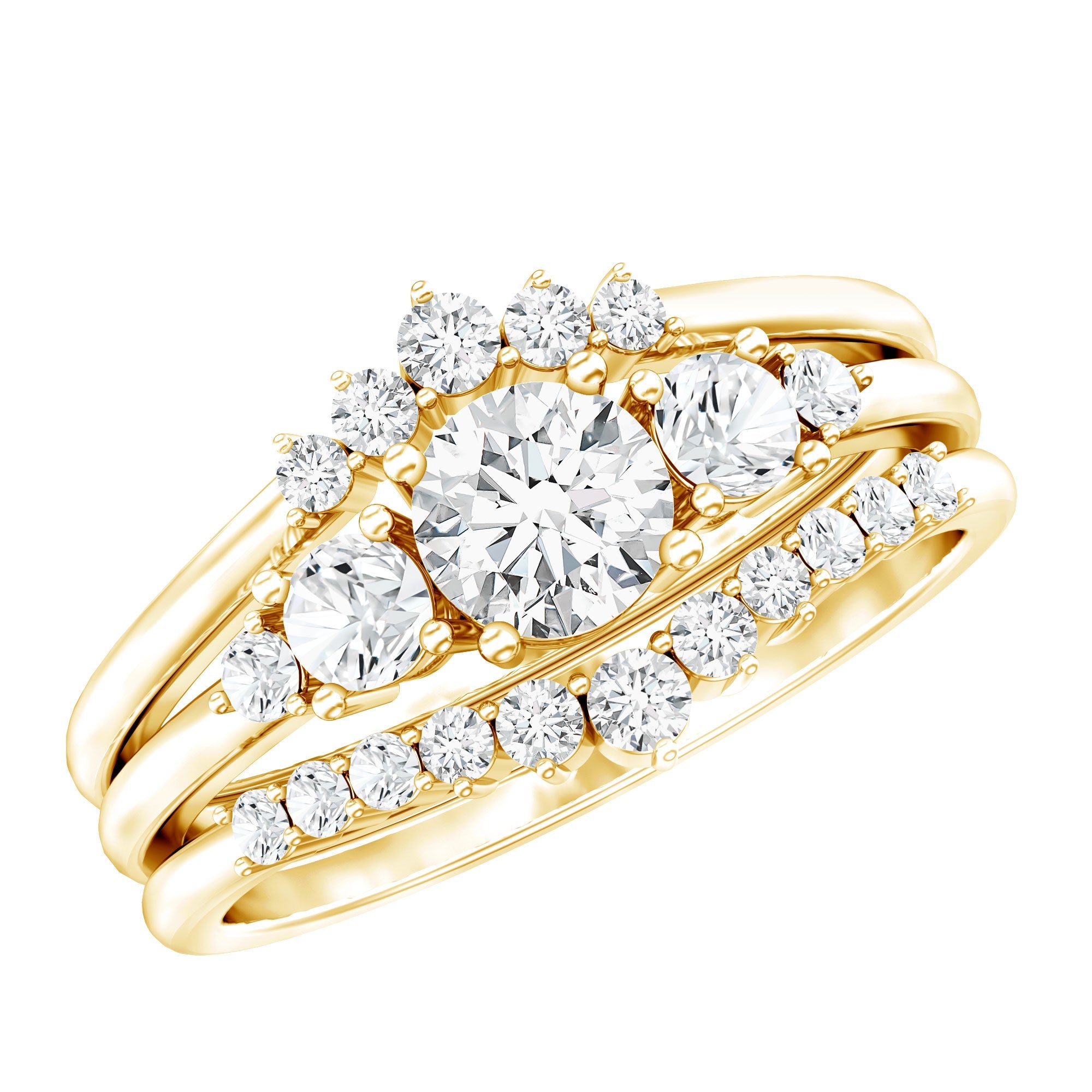 Lab Grown Diamond Trio Wedding Ring Set For Bride