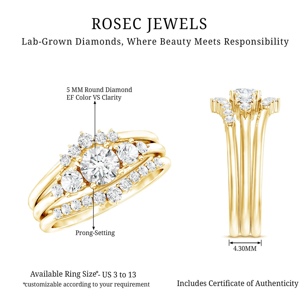 Lab Grown Diamond Trio Wedding Ring Set For Bride